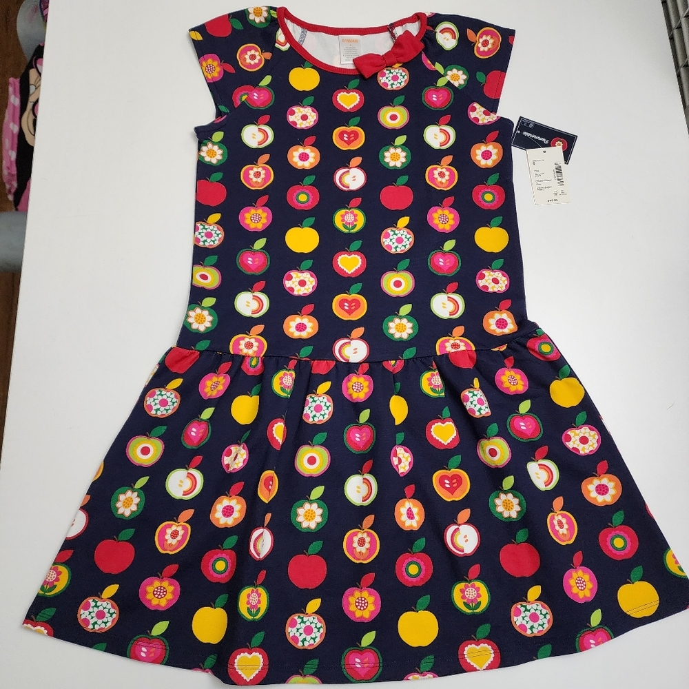 Gymboree Girl Apple Orchard Printed Peplum Bright Colorful Fall Dress Size 8 NEW - Picture 2 of 6